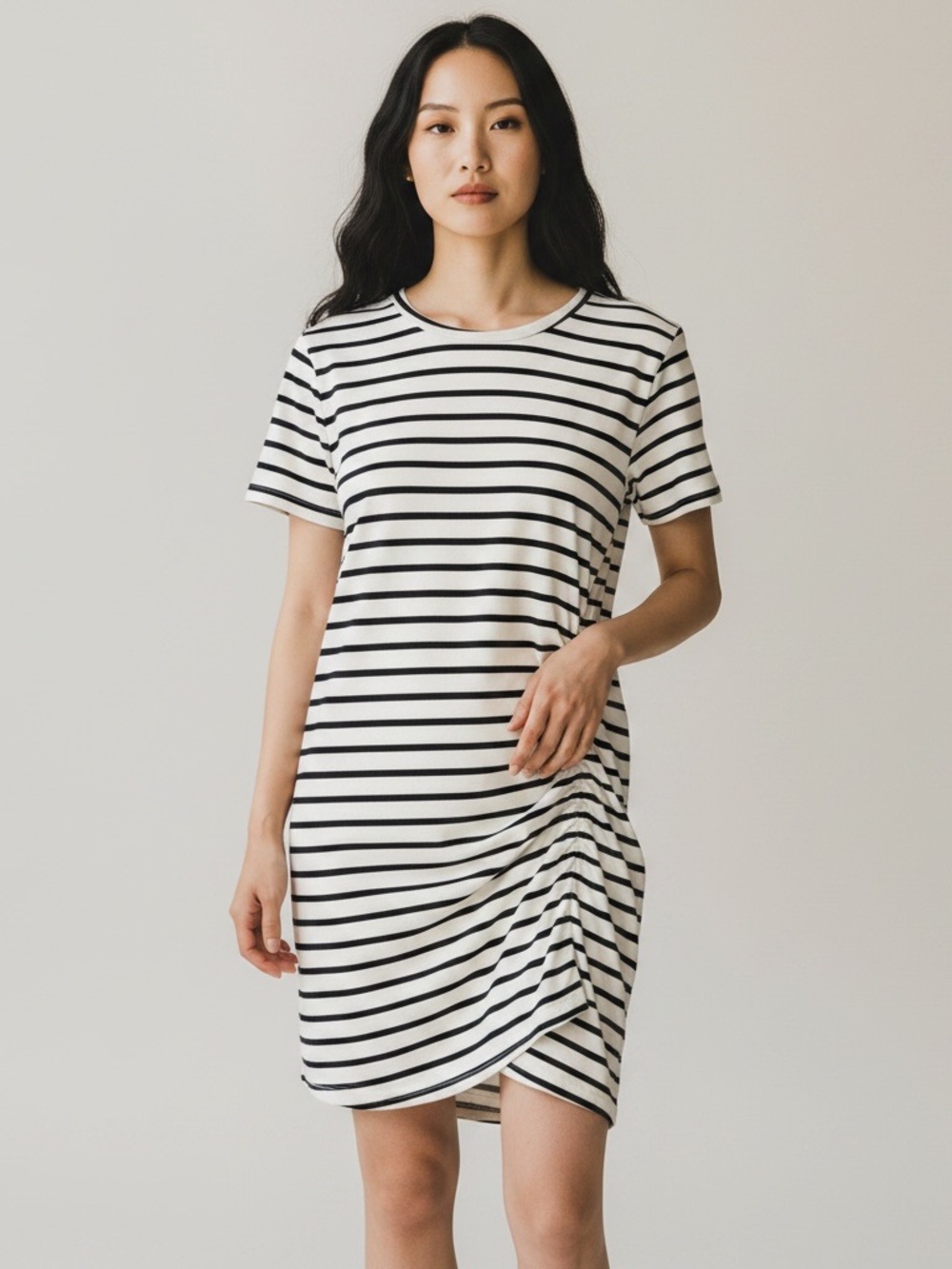 Black & White Stripe Short Sleeve Tee Dress